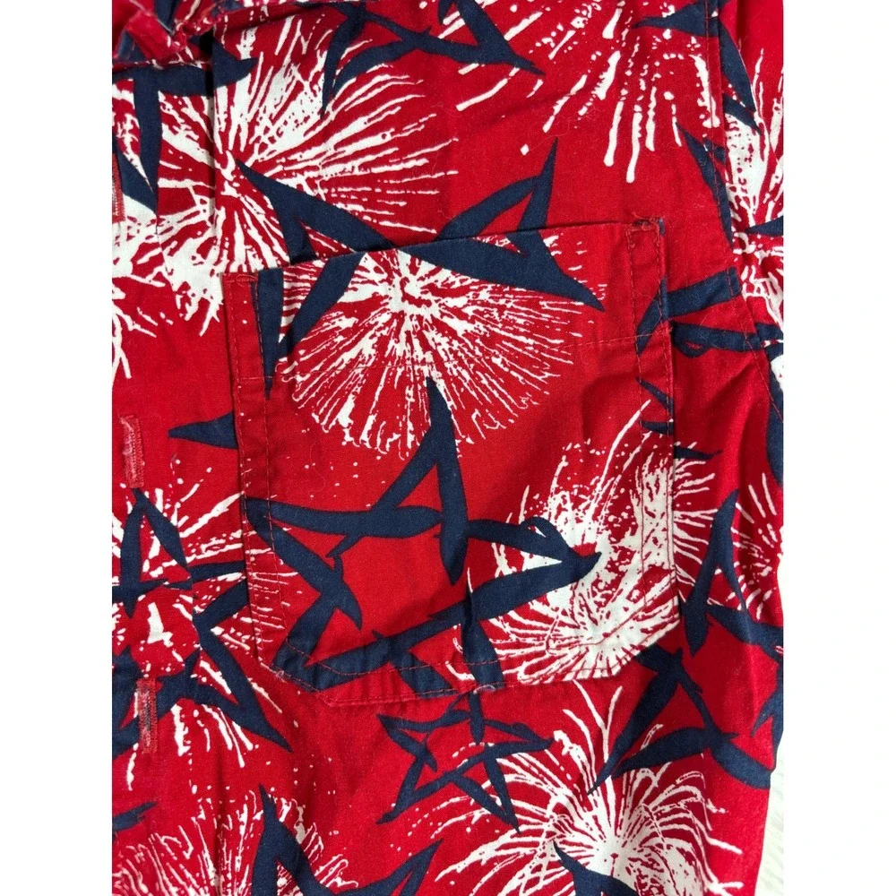 OshKosh B'gosh Kids 4T Patriotic Stars Fireworks Button Up Shirt Red White Blue
